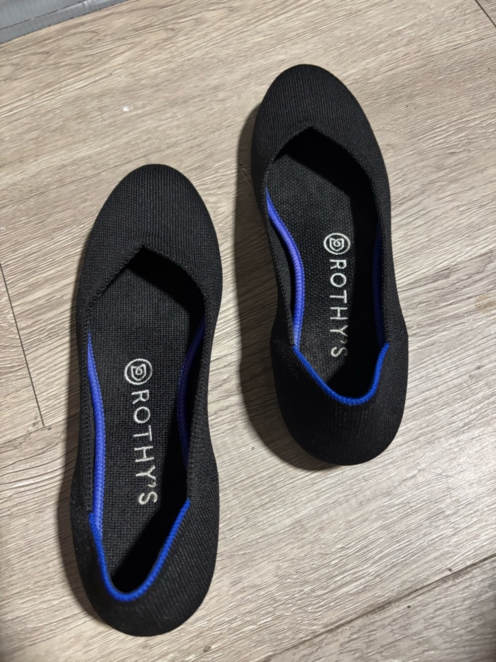 Rothy's Black Knit Ballet Flat with Blue Stitching and Lime Insole - Picture 2 of 4